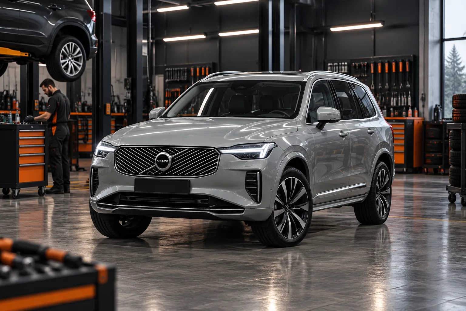 Fark Oto Servis | Fark 1 Otomotiv servisinde bakıma hazırlanan gri Volvo otomobil